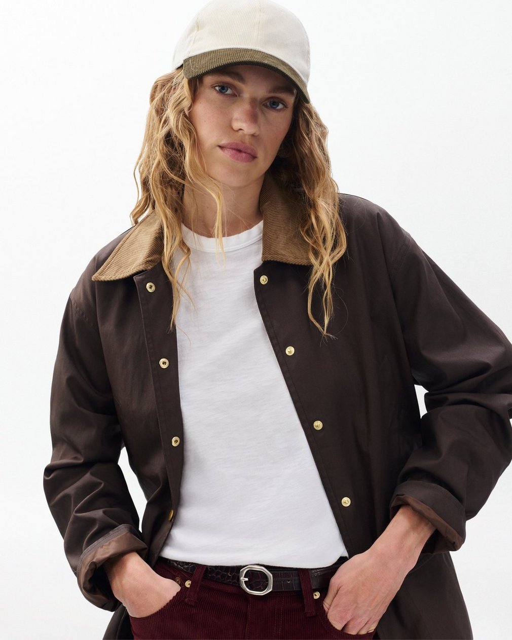 Harlow Corduroy Baseball Cap - Ecru Olive Corduroy