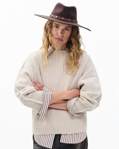 Brynn Studded Wool Fedora - Dark Espresso