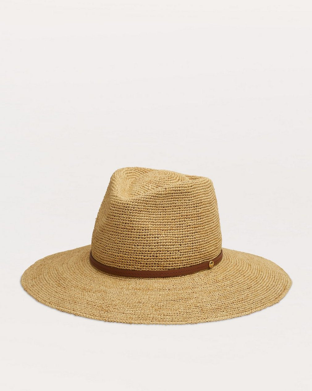 Leather-Trimmed Wide-Brim Raffia Hat - Natural