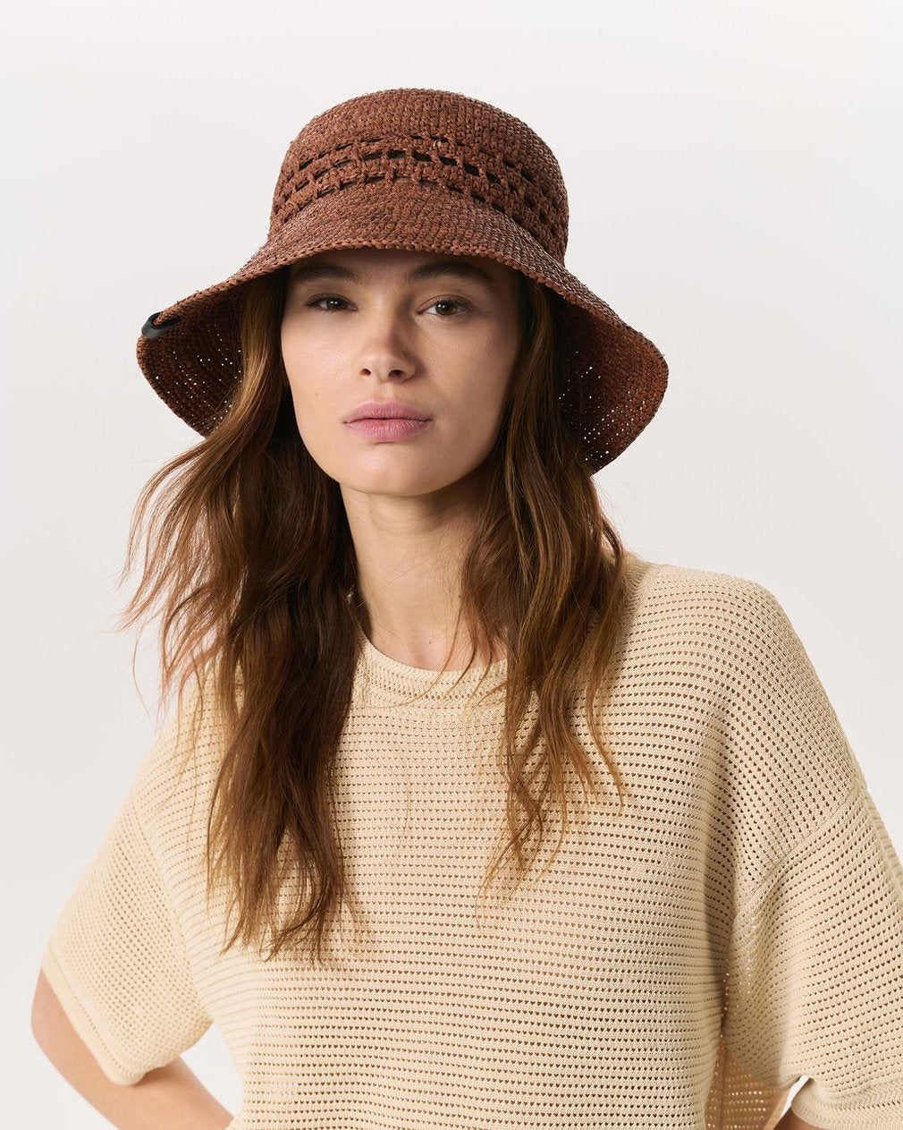 Daisie Rollable Raffia Bucket Hat - Toffee