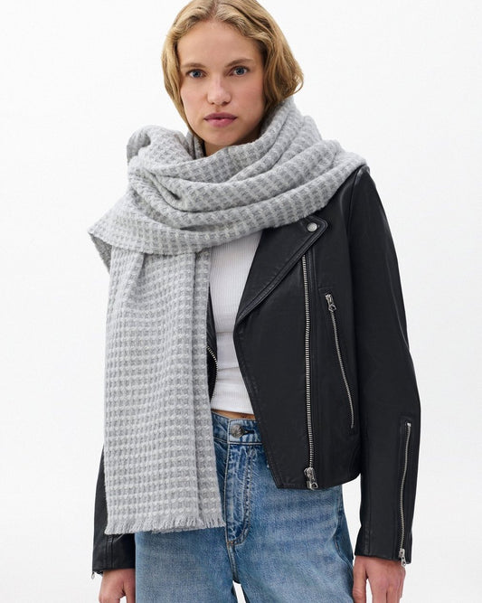 Joni Waffle-Knit Wool Scarf - Grey