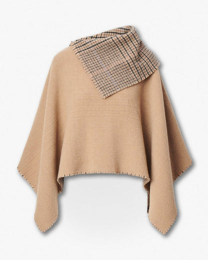 Wendy Reversible Cowl Poncho - Camel Plaid