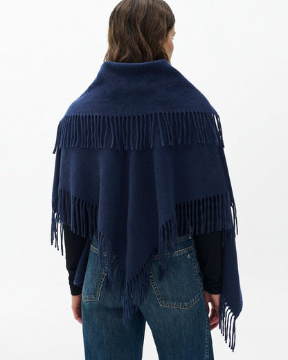 Darcey Italian Wool Cowl Poncho - Navy