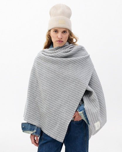 Joni Waffle-Knit Wool Poncho - Grey