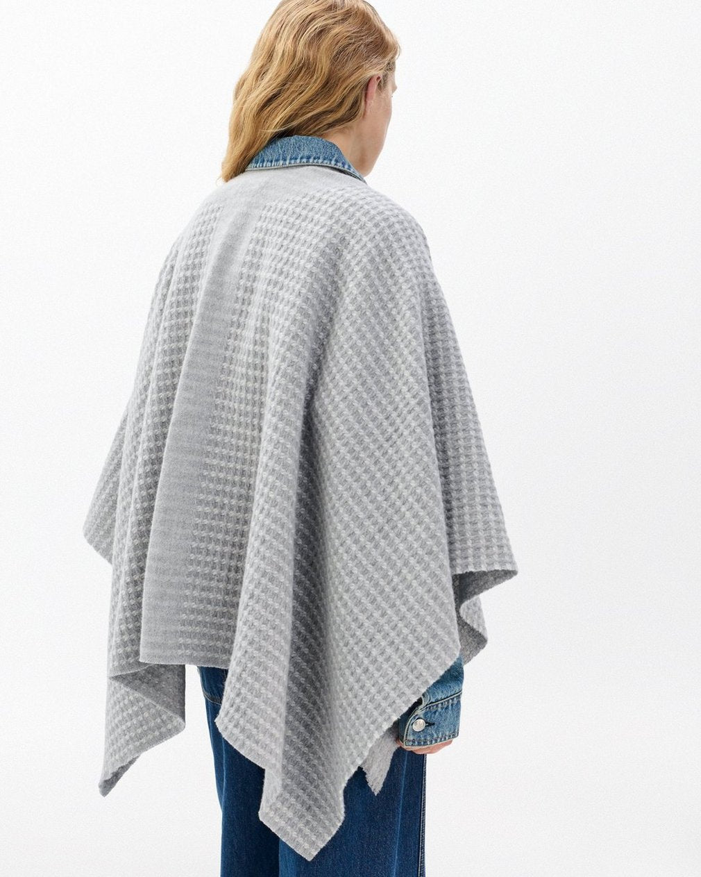 Joni Waffle-Knit Wool Poncho - Grey