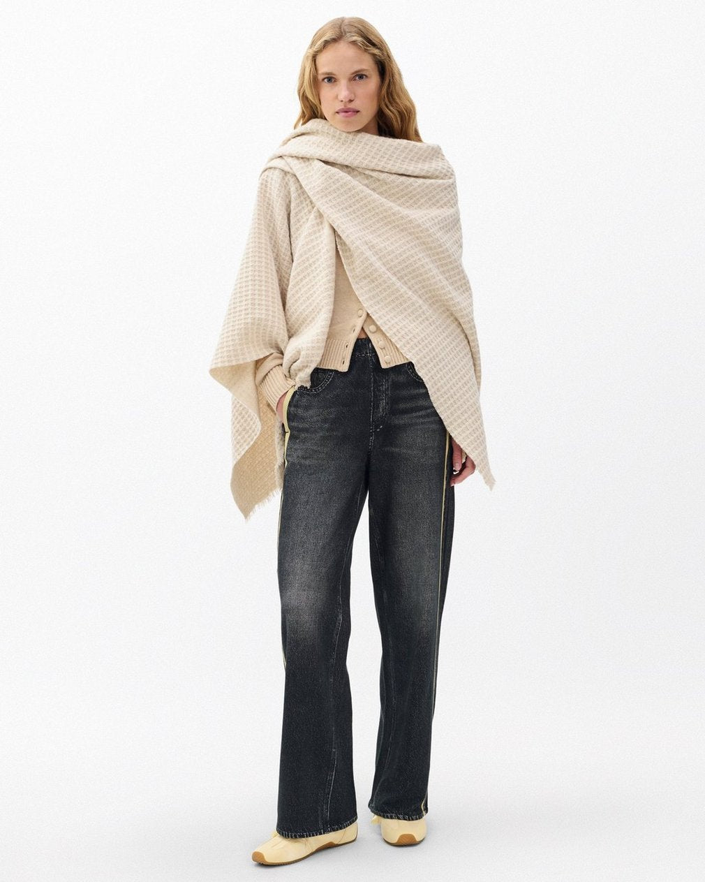 Joni Waffle-Knit Wool Poncho - Oatmeal