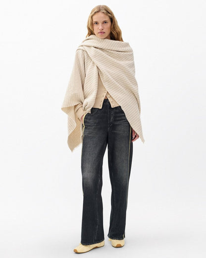 Joni Waffle-Knit Wool Poncho - Oatmeal