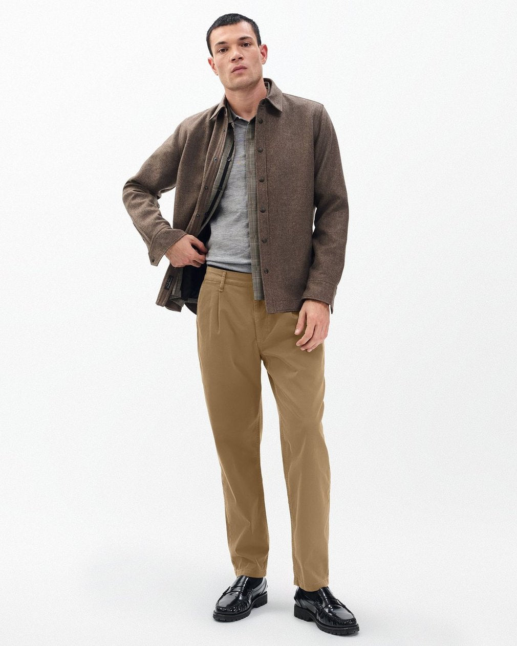 Evan Pleated Stretch Twill Chinos - Bark