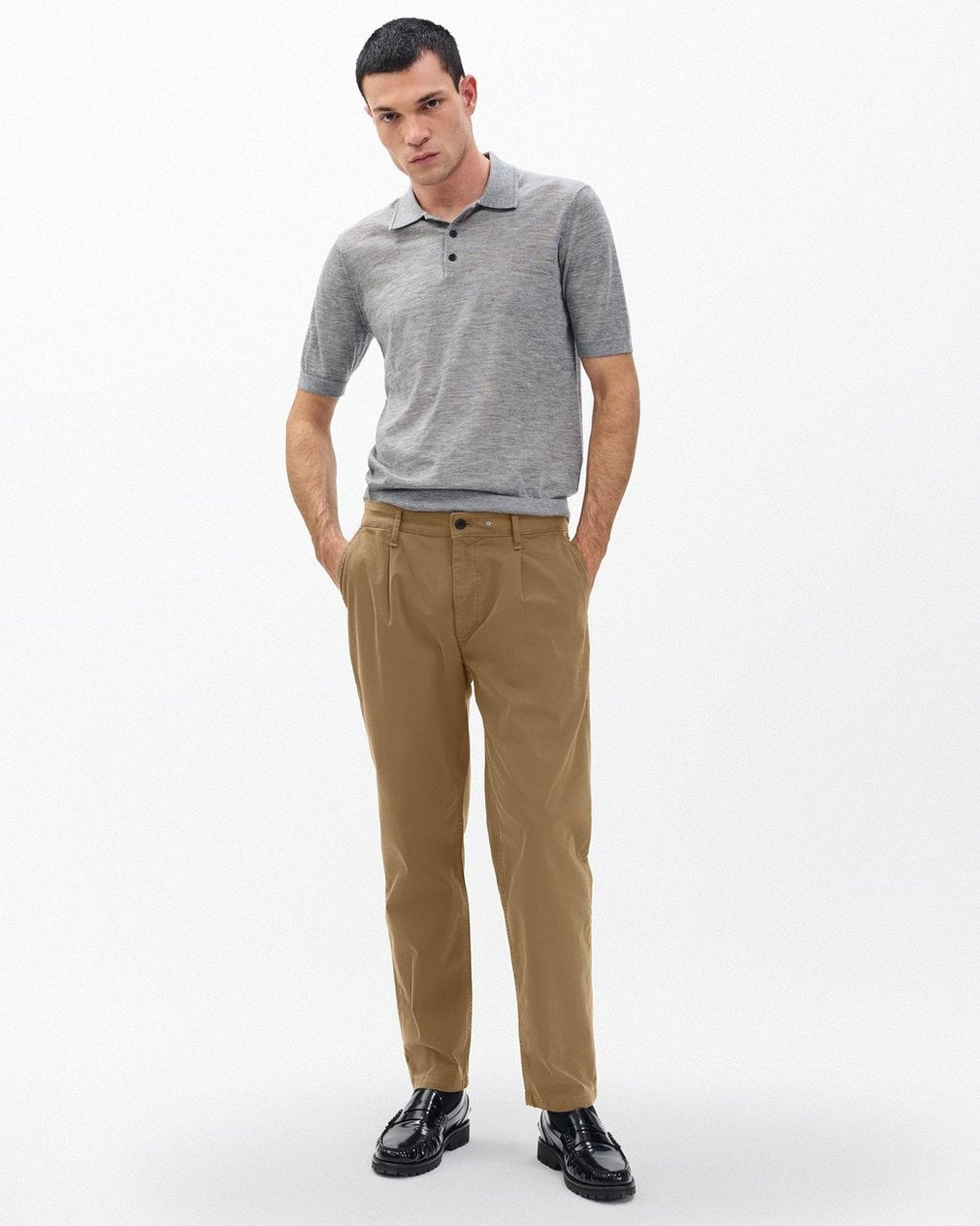 Evan Pleated Stretch Twill Chinos - Bark