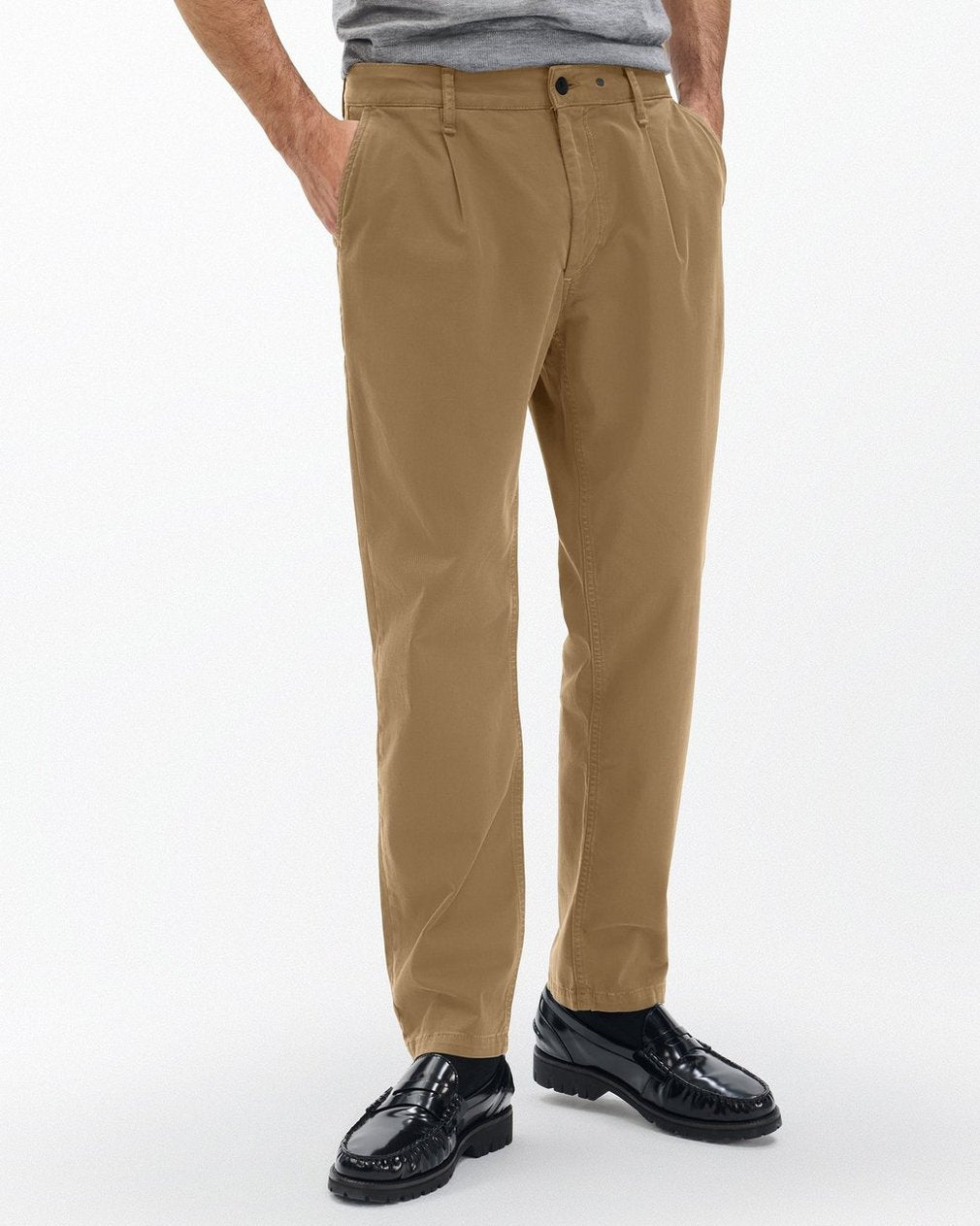 Evan Pleated Stretch Twill Chinos - Bark