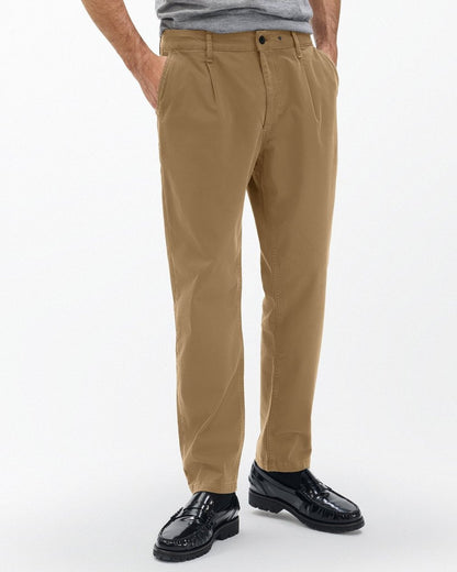 Evan Pleated Stretch Twill Chinos - Bark
