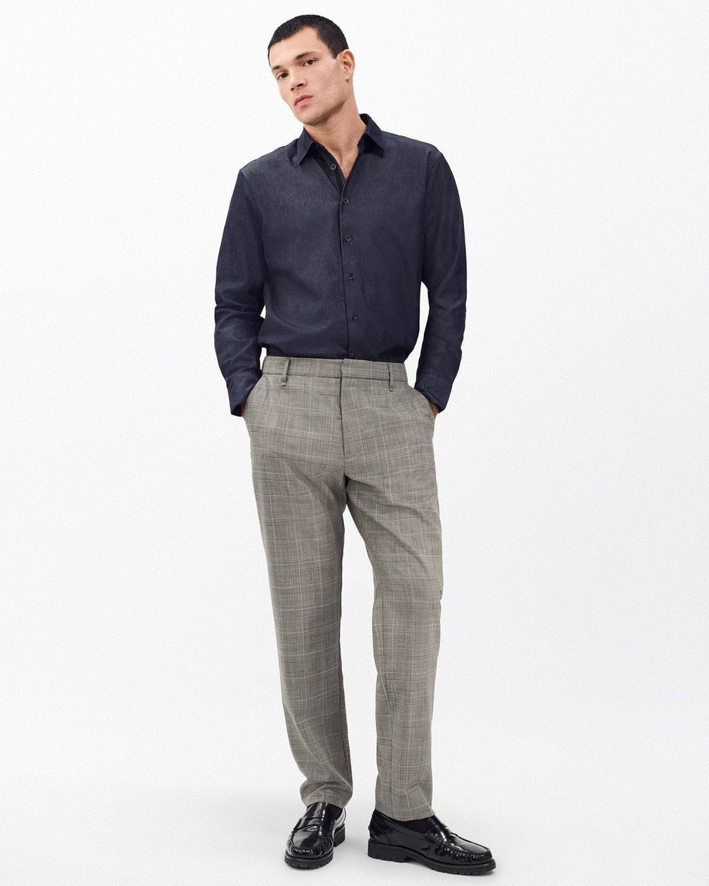Evan Italian Plaid Wool Trousers - Grey Check