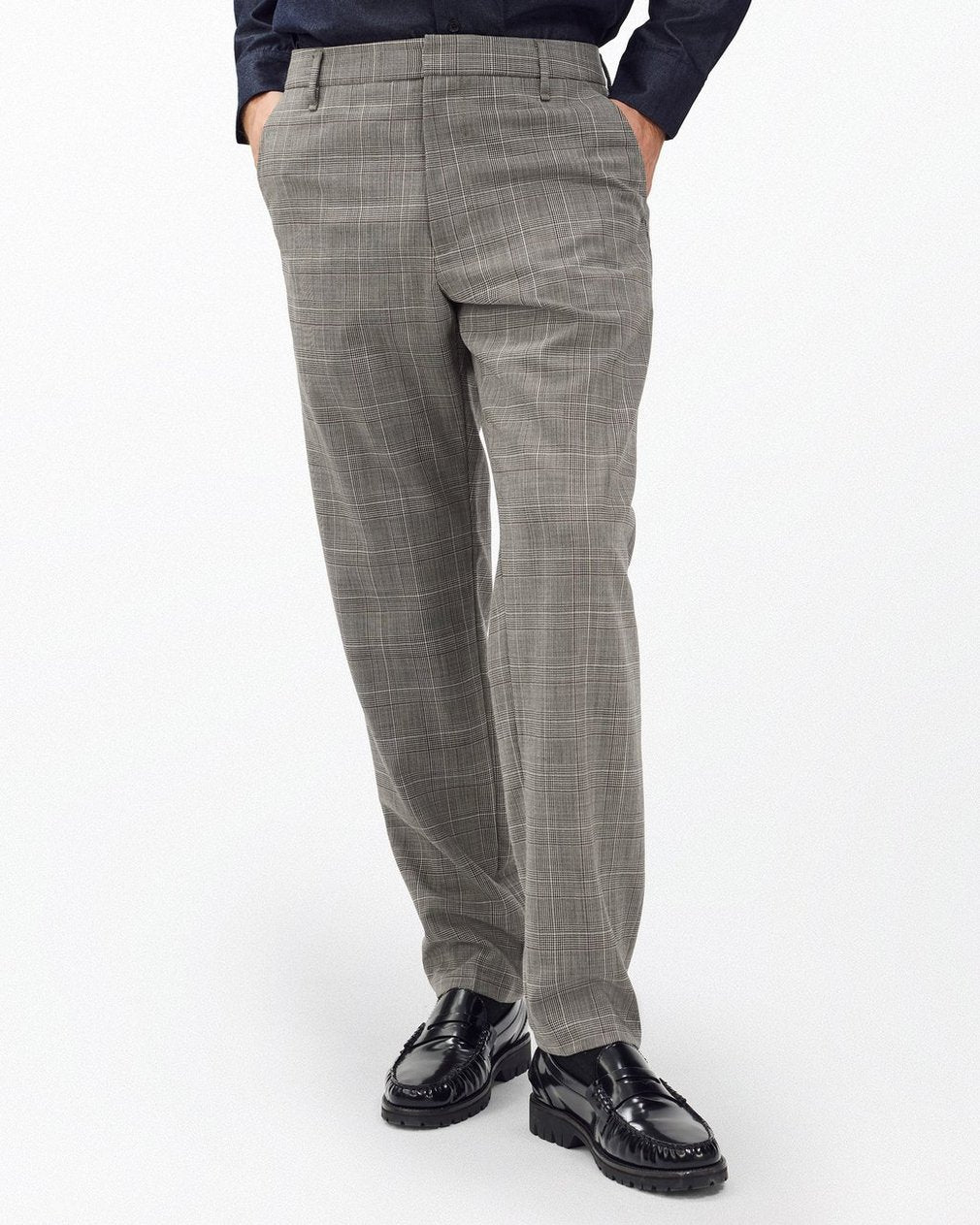 Evan Italian Plaid Wool Trousers - Grey Check