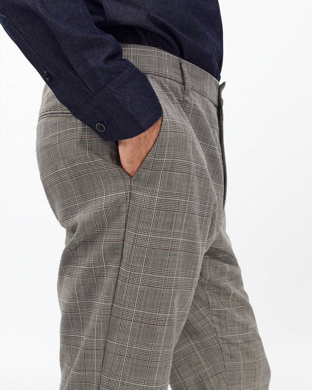 Evan Italian Plaid Wool Trousers - Grey Check
