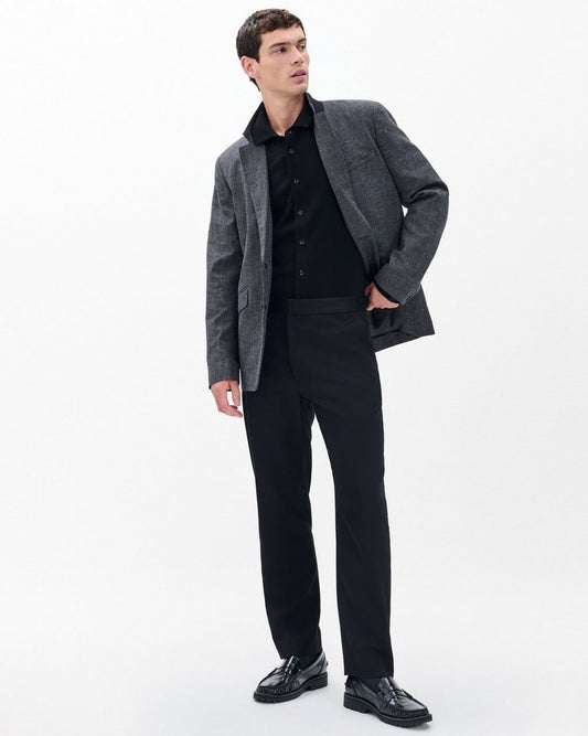 Evan British Wool Tuxedo Trousers - Black