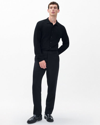 Evan British Wool Tuxedo Trousers - Black