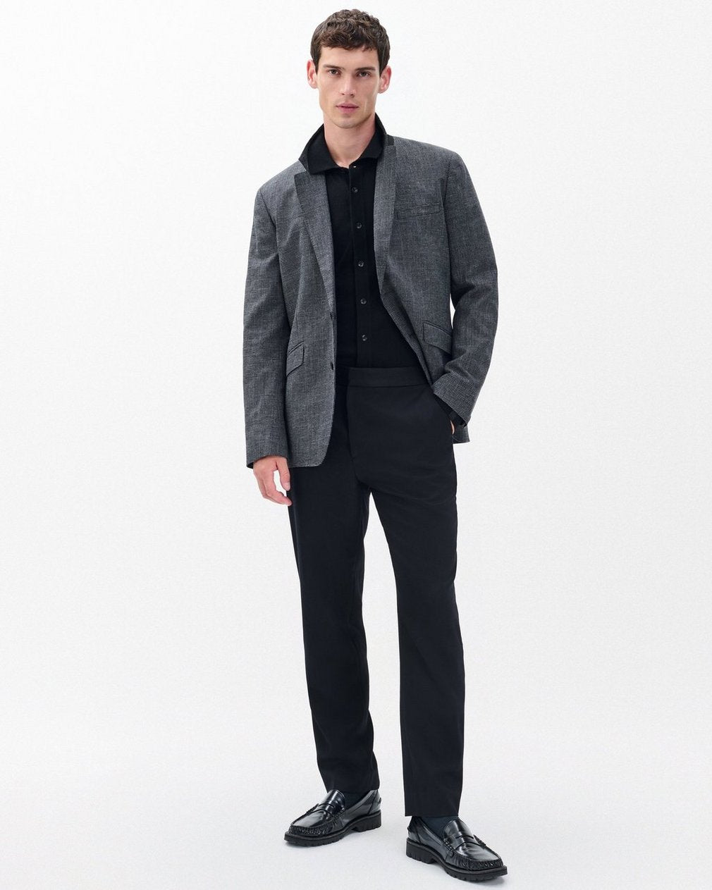 Evan British Wool Tuxedo Trousers - Black