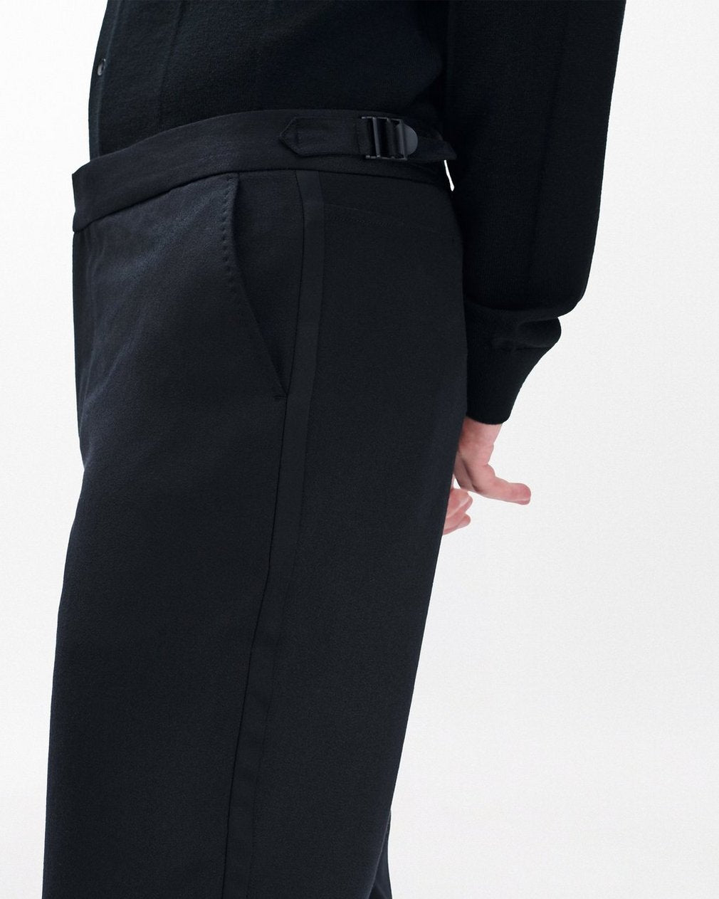 Evan British Wool Tuxedo Trousers - Black