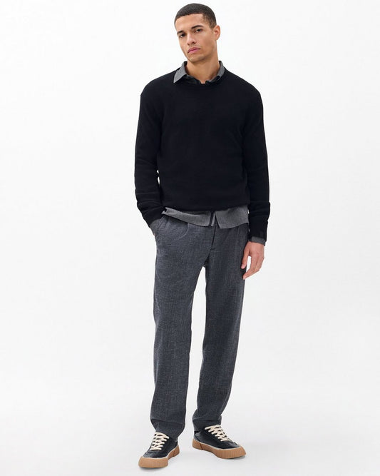 Evan Pleated Italian Houndstooth Trousers - Black/Grey