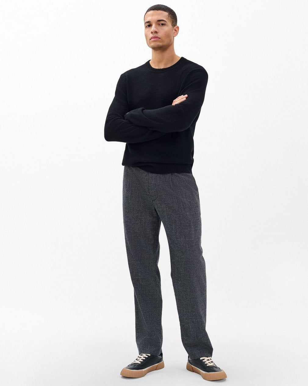 Evan Pleated Italian Houndstooth Trousers - Black/Grey