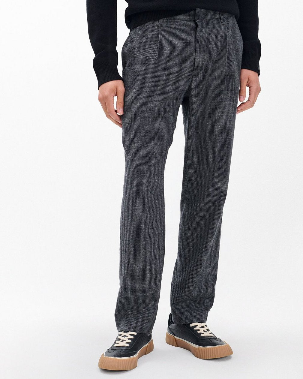 Evan Pleated Italian Houndstooth Trousers - Black/Grey
