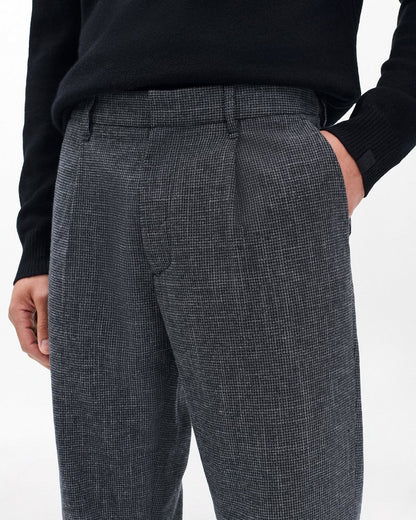 Evan Pleated Italian Houndstooth Trousers - Black/Grey