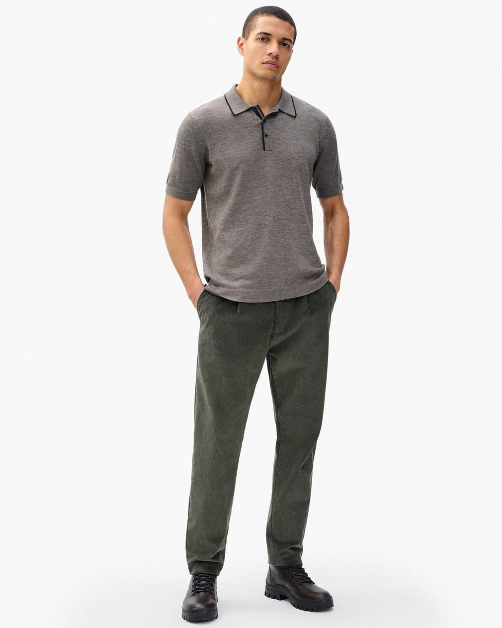 Evan Pleated Corduroy Trousers - Dark Shadow