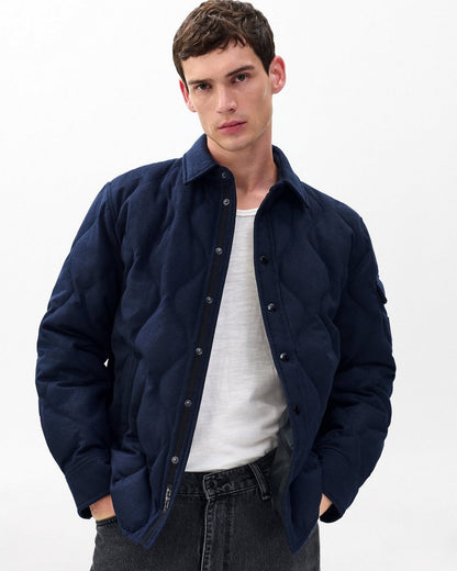 Dane Wool-Cashmere Quilted Shirt Jacket - Navy
