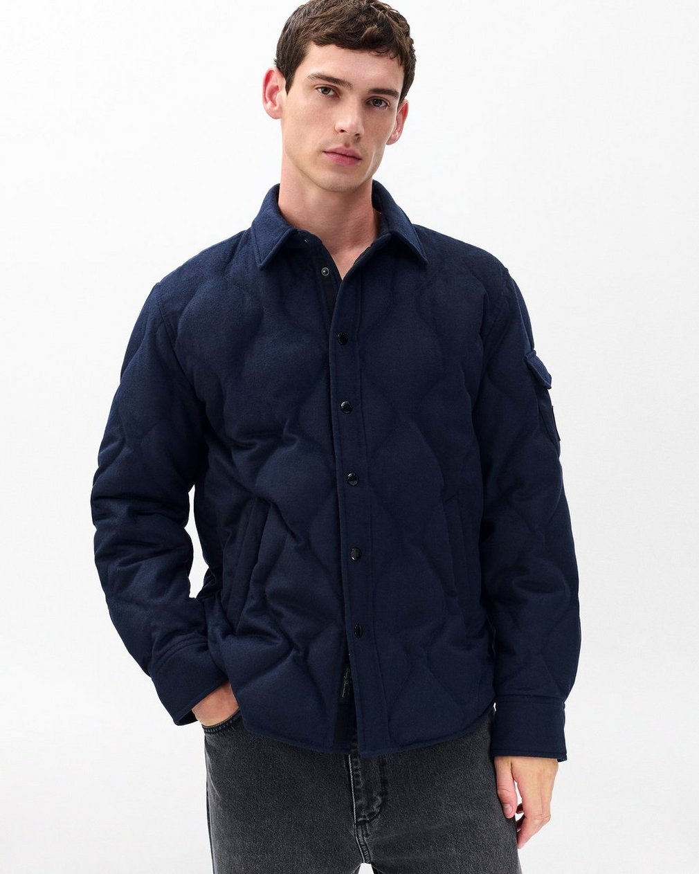 Dane Wool-Cashmere Quilted Shirt Jacket - Navy