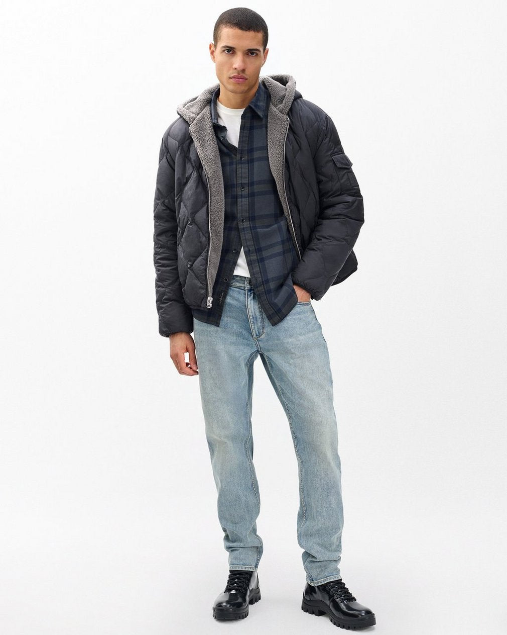 Dane Quilted Hooded Jacket - Black