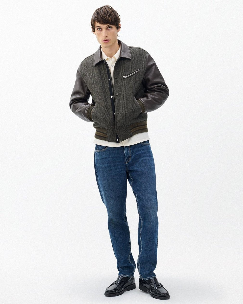 Jeremy British Wool Varsity Jacket - Brown