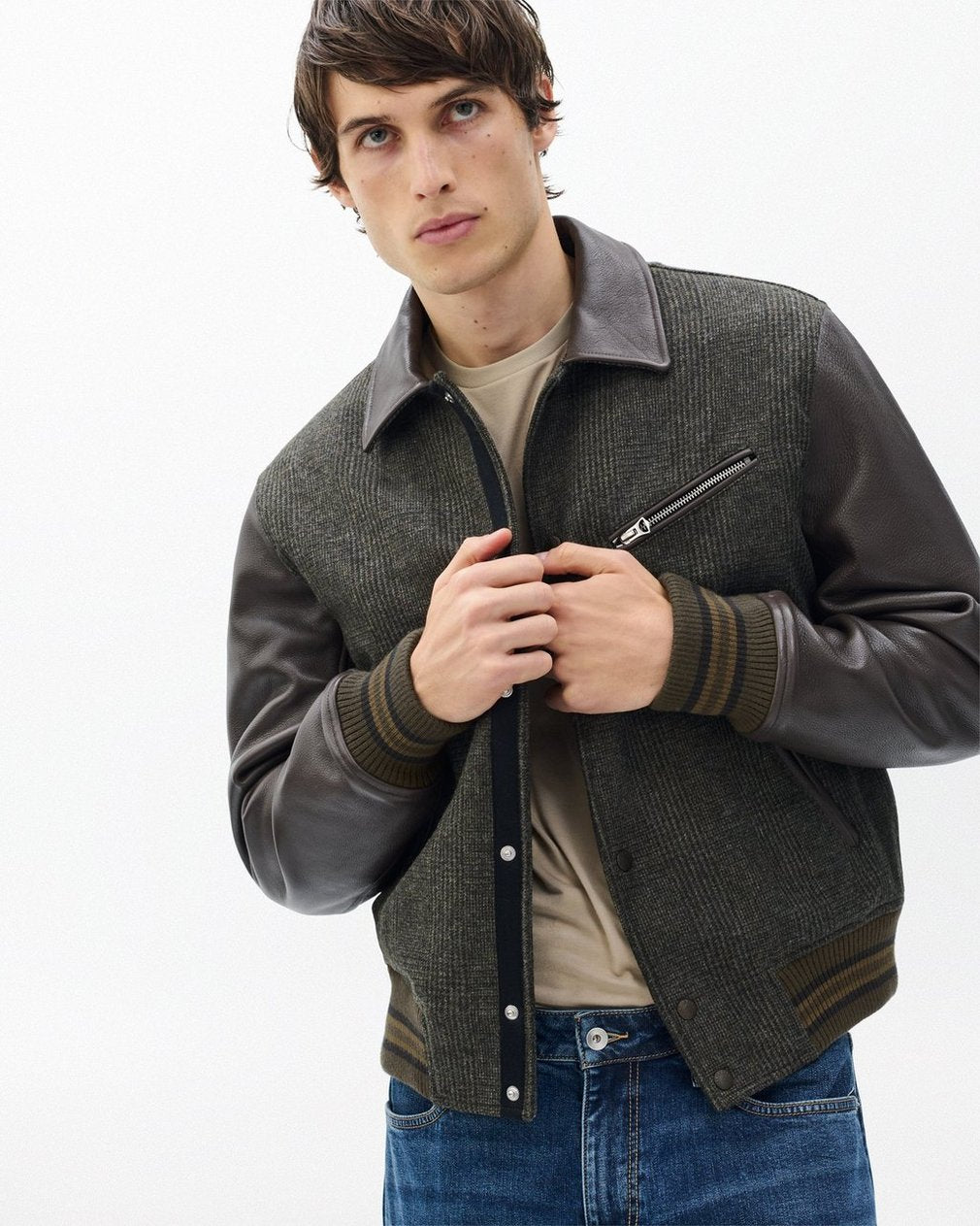 Jeremy British Wool Varsity Jacket - Brown