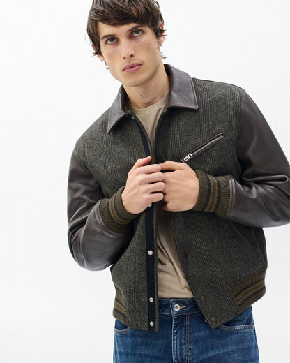 Jeremy British Wool Varsity Jacket - Brown