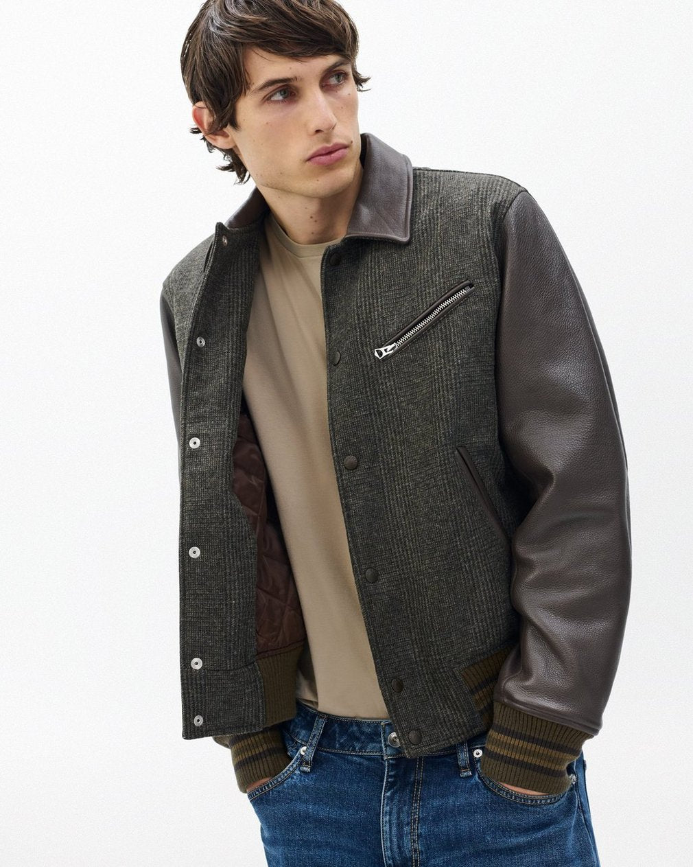 Jeremy British Wool Varsity Jacket - Brown