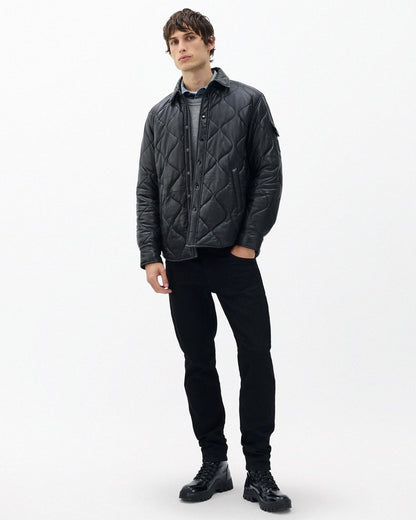 Dane Leather Quilted Shirt Jacket - Black