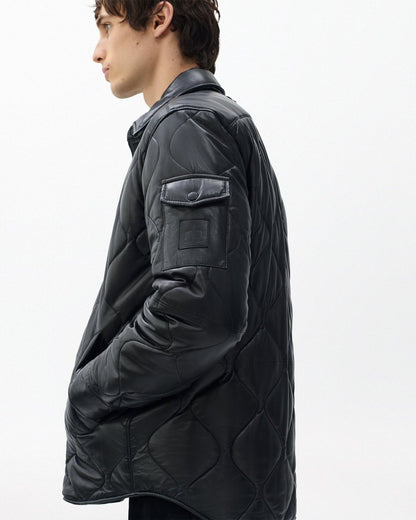 Dane Leather Quilted Shirt Jacket - Black