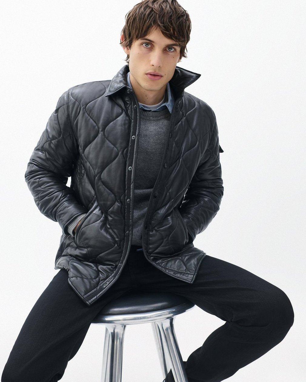 Dane Leather Quilted Shirt Jacket - Black