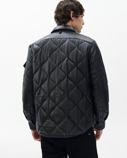 Dane Leather Quilted Shirt Jacket - Black