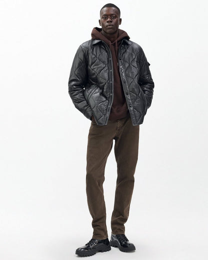 Dane Leather Quilted Shirt Jacket - Black