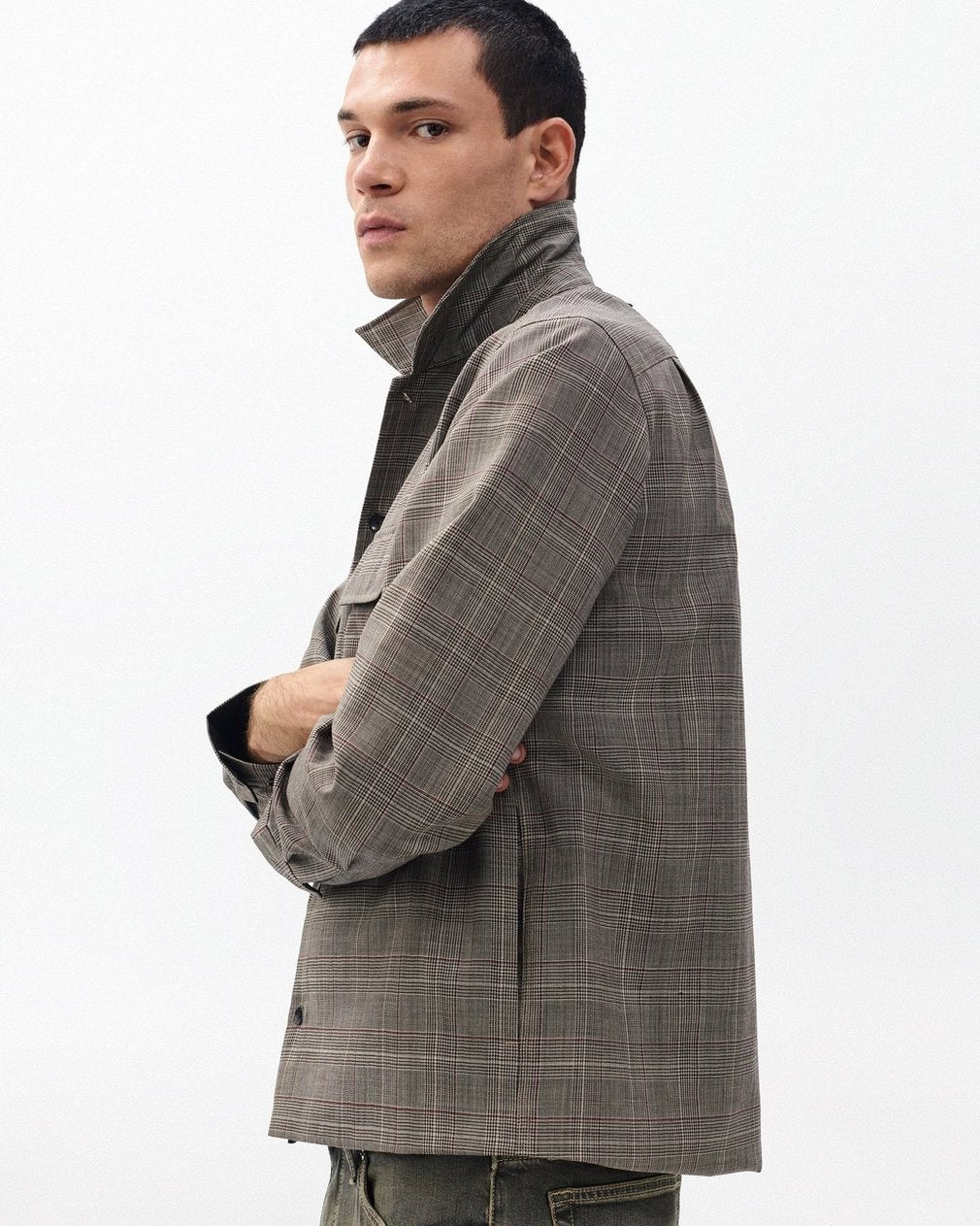 Isaiah Italian Wool Shirt Jacket - Grey Check