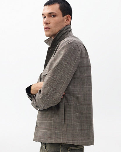 Isaiah Italian Wool Shirt Jacket - Grey Check