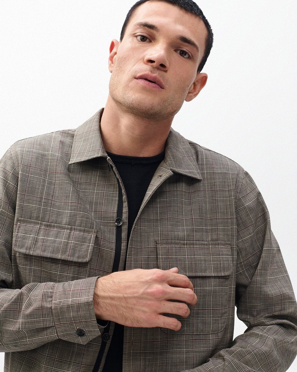 Isaiah Italian Wool Shirt Jacket - Grey Check