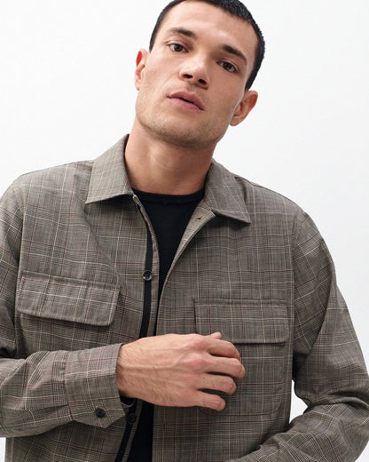 Isaiah Italian Wool Shirt Jacket - Grey Check