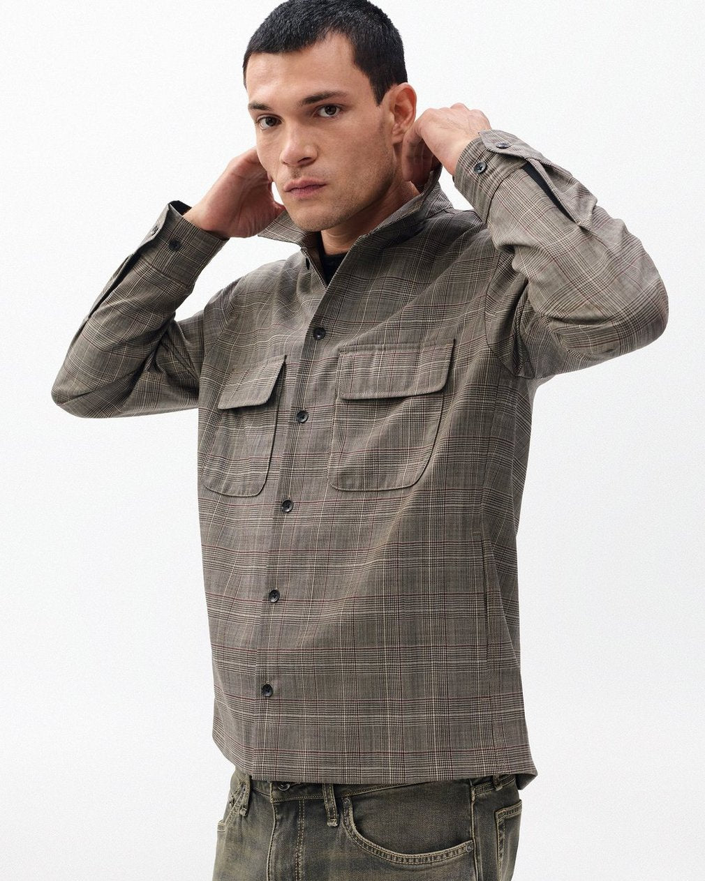 Isaiah Italian Wool Shirt Jacket - Grey Check