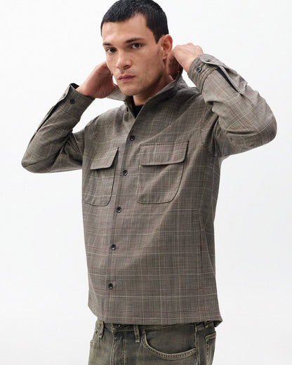 Isaiah Italian Wool Shirt Jacket - Grey Check