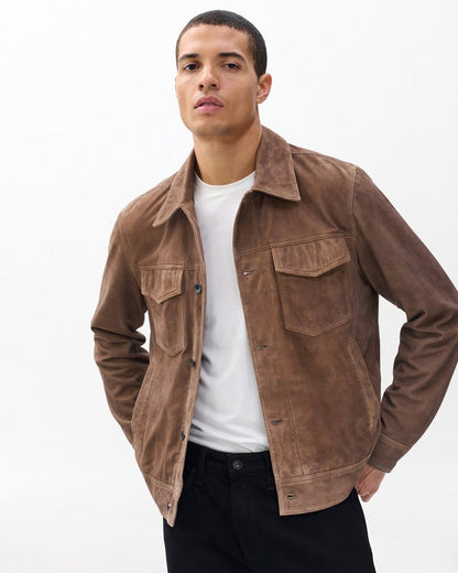 rb Suede Trucker Jacket - Light Brown