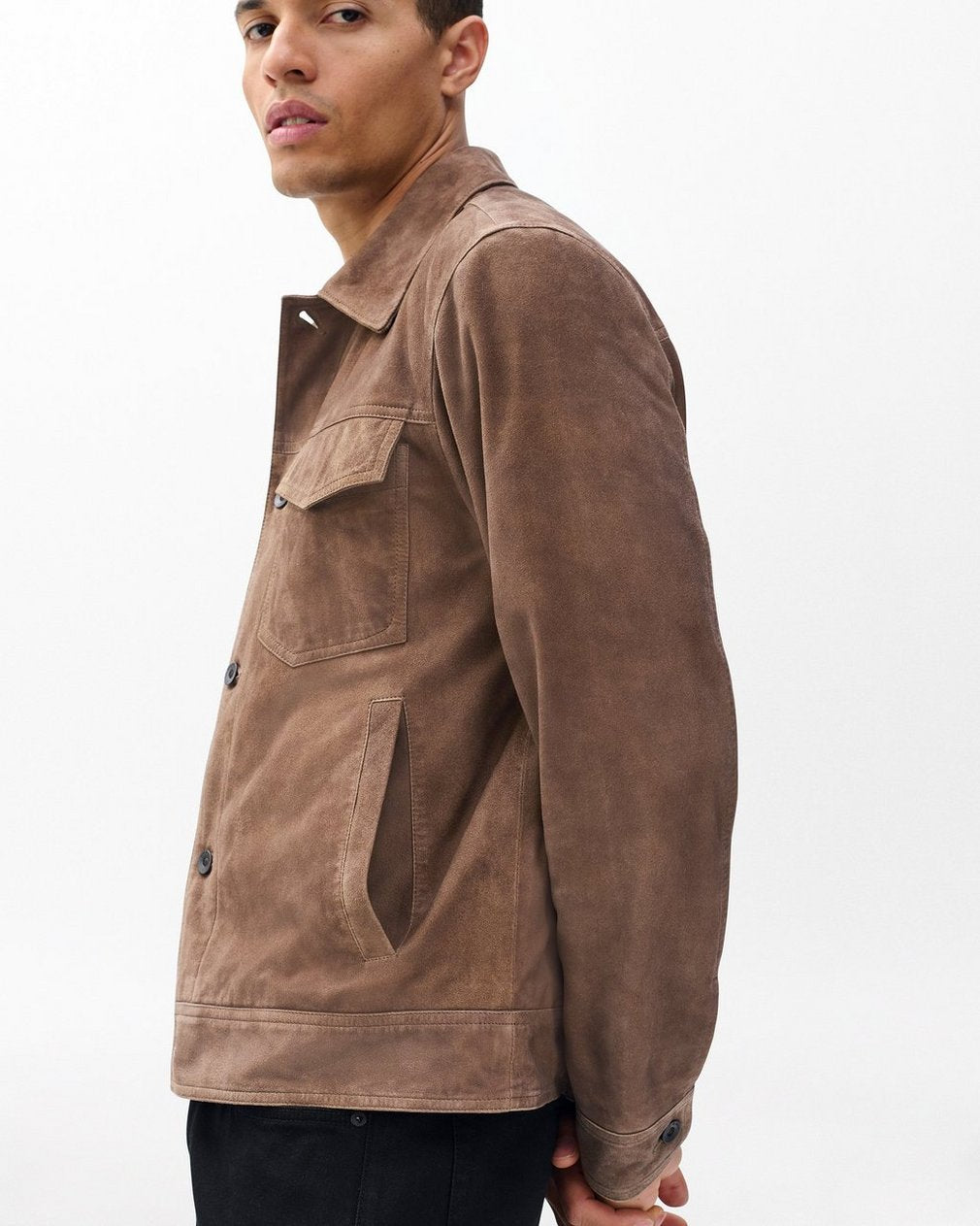 rb Suede Trucker Jacket - Light Brown