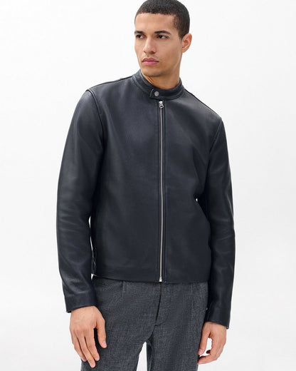Café Racer Leather Jacket - Black