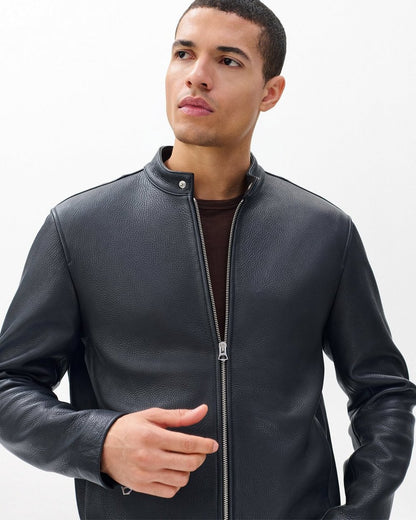 Café Racer Leather Jacket - Black