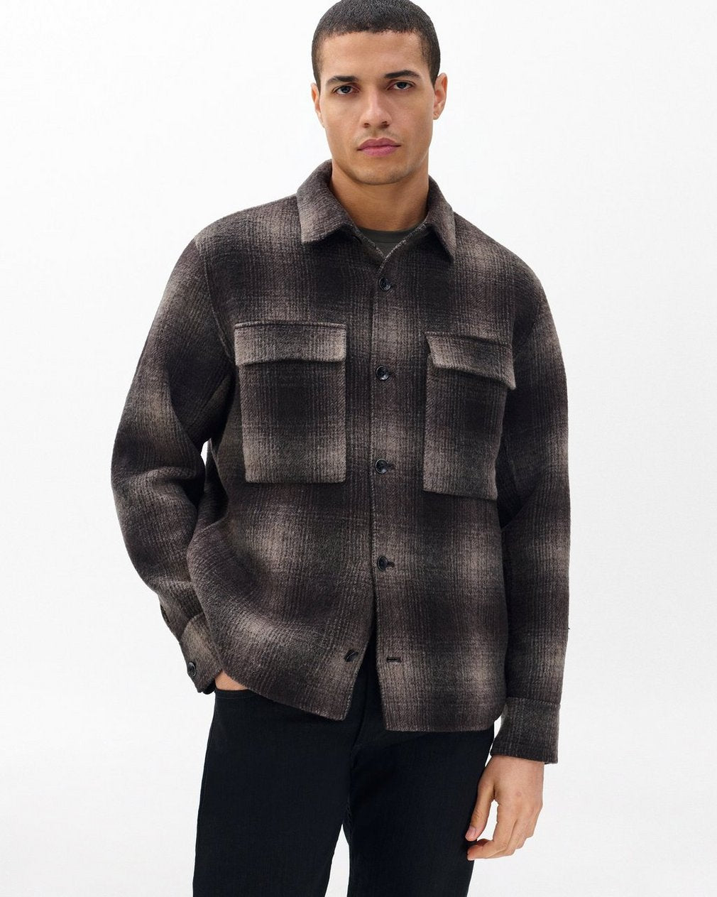 Austin Italian Double-Face Wool Jacket - Brown Plaid